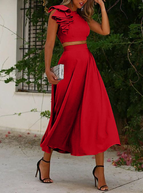 Robe de Bal Coupe A-Line/Princesse, Longueur Thé, Décolleté Plongeant