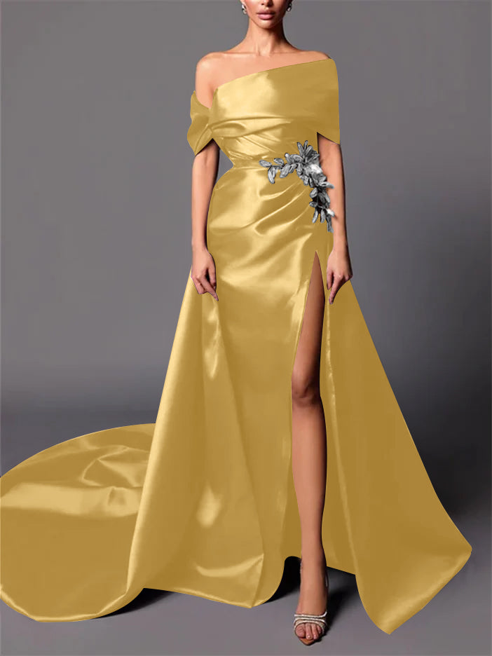 Robe de Soirée Trapèze/Princesse à Épaules Dénudées et Traîne