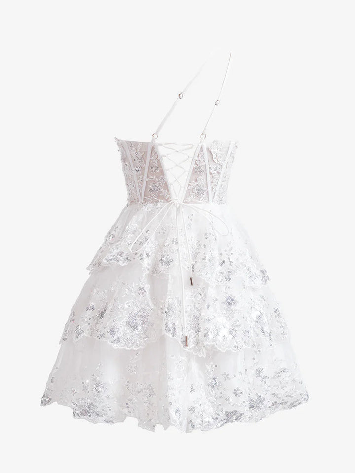 Robe de Soirée Courte/Mini Sans Manches à Une Épaule, Coupe A-Line/Princesse, Robe de Cocktail, de Bal, de Retour à la Maison, avec Paillettes