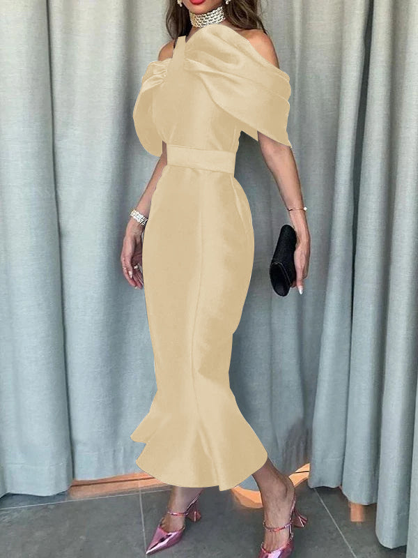 Robe de Soirée Sirène/Trompette à Épaules Dénudées et Longueur Cheville