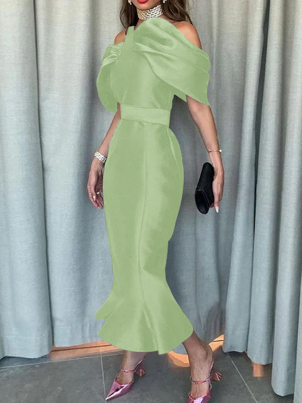 Robe de Soirée Sirène/Trompette à Épaules Dénudées et Longueur Cheville