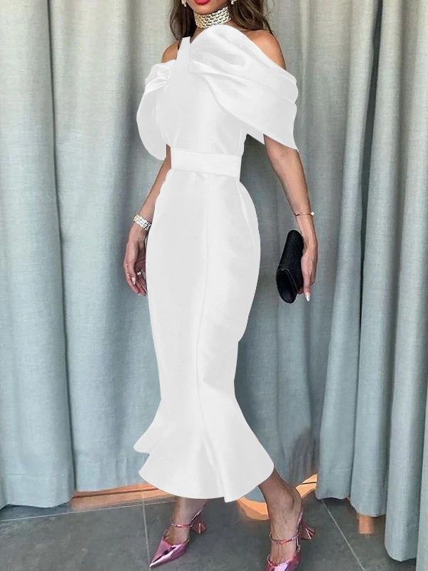 Robe de Soirée Sirène/Trompette à Épaules Dénudées et Longueur Cheville