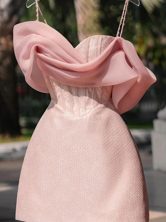 Robe de Soirée Courte/Mini à Bretelles Spaghetti Sans Manches et Fourreau/Colonne