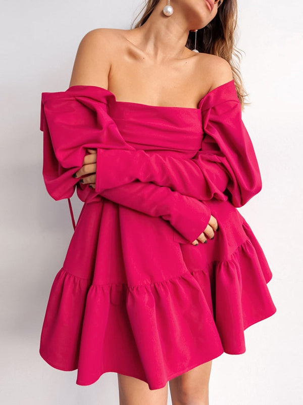 Robe de Soirée Courte/Mini à Manches Longues et Col Carré, Coupe Trapèze/Princesse, pour Cocktail, Bal, Soirée
