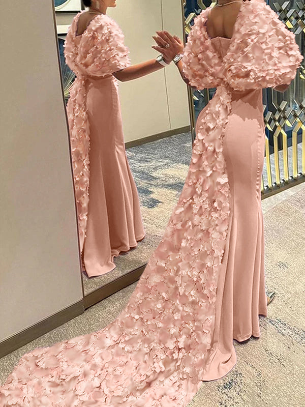 Robe de Soirée Sirène/Trompette à Col en Cœur Sans Manches et Traîne