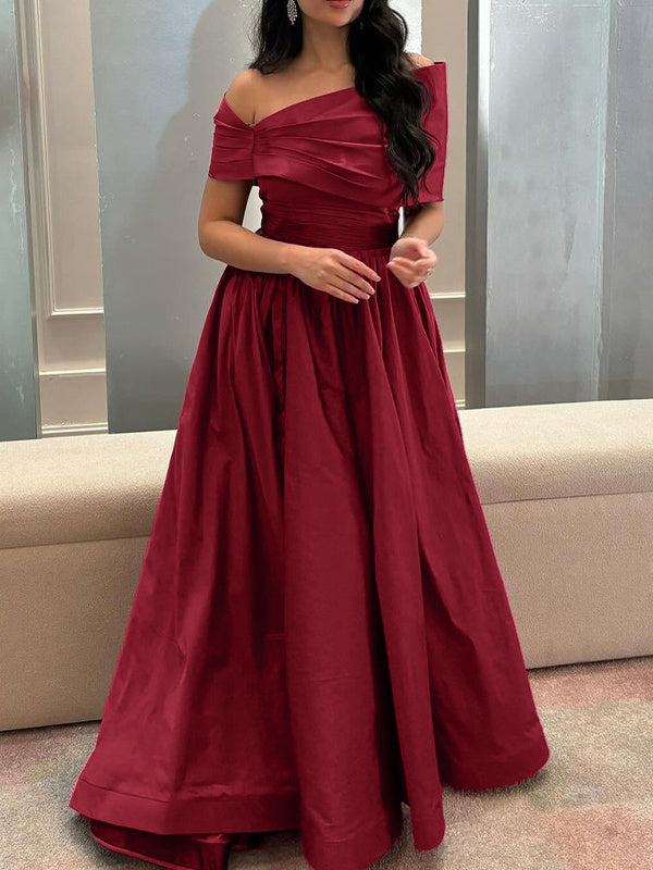 Robe de Soirée en Satin Sans Manches à Épaules Dénudées et Coupe Princesse