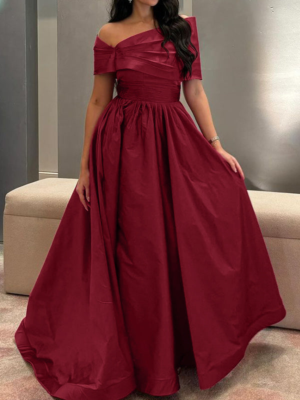 Robe de Soirée en Satin Sans Manches à Épaules Dénudées et Coupe Princesse