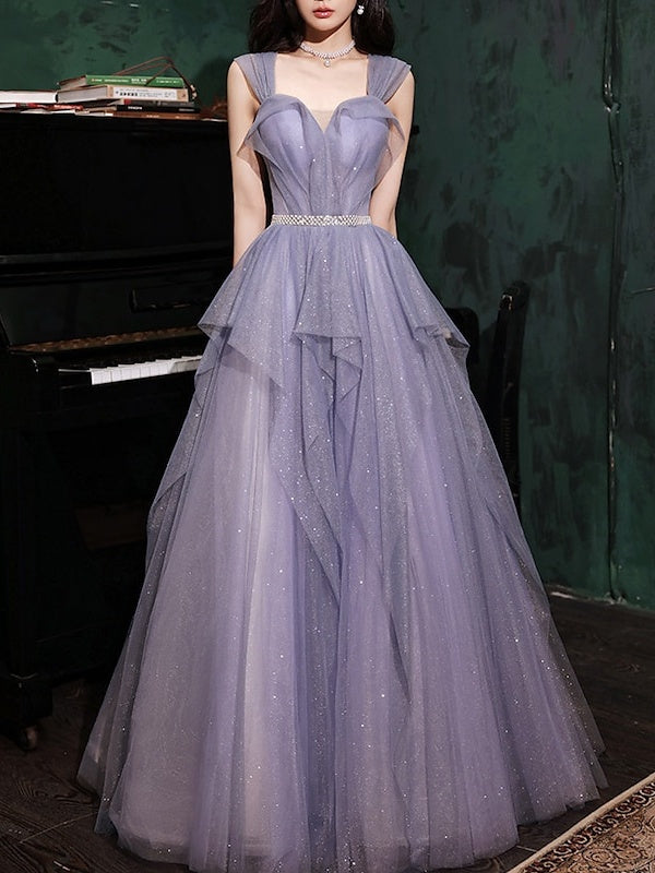 Robe de Bal Longue Sans Manches à Épaules Dénudées et Ligne A/Princesse avec Paillettes