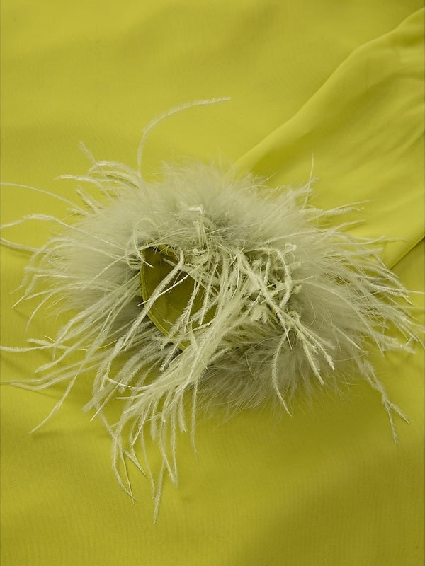 Robe de Soirée Sirène à Col en V et Manches Longues avec Plumes, Volants et Fronces