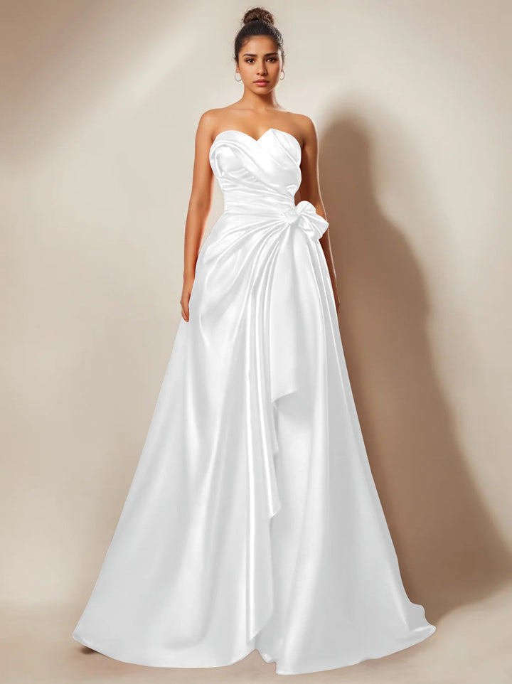 Robe de Soirée Trapèze/Princesse Sans Bretelles, Décolleté en Cœur, Longueur Au Sol, avec Fronces et Fentes Sur le Côté