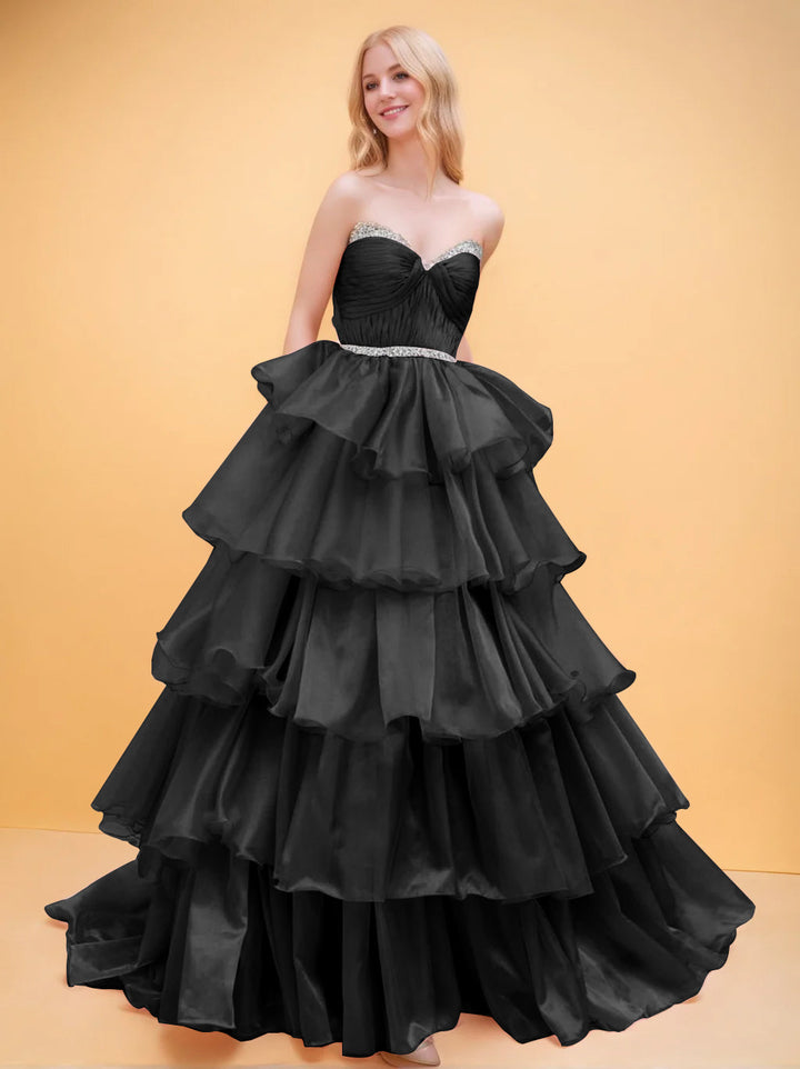 Robe de Bal en Organza à Volants et à Volants, Sans Manches, Longueur Au Sol, Longue, avec Volants et Volants