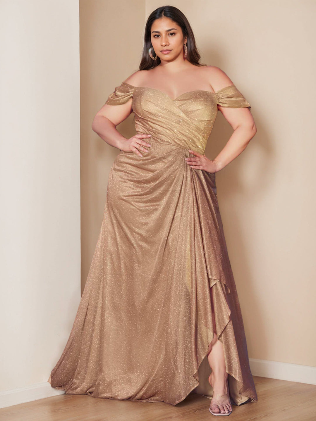 Robe de Soirée Sirène/Trompette à Épaules Dénudées Sans Manches et Longueur Au Sol avec Paillettes et Volants