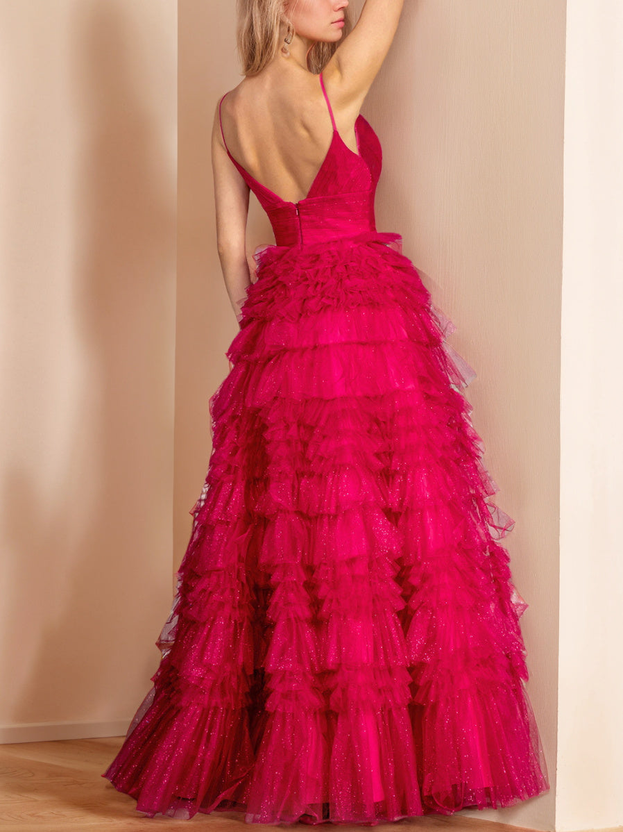 Robe de Soirée Trapèze/Princesse à Bretelles Spaghetti et Décolleté en Cœur Sans Manches et Longueur Au Sol avec Paillettes