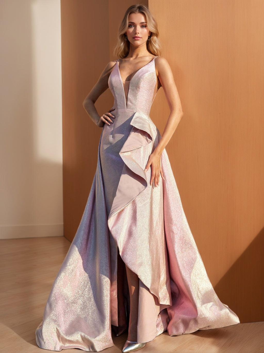 Robe de Soirée Sirène/Trompette Sans Bretelles en Satin Longueur Au Sol avec Fente Sur le Côté