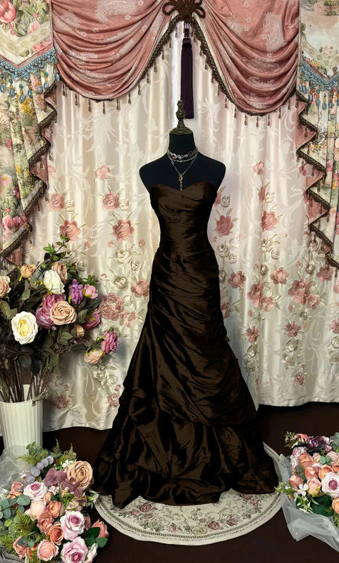 Robe de Bal de Promo Sirène/Trompette Bustier en Taffetas Longueur au Sol à Volants Sans Manches