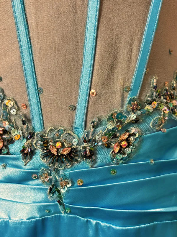 Robe de Bal de Promo Ligne A/Princesse Bretelles Fines en Taffetas Longueur au Sol à Volants Sans Manches à Paillettes