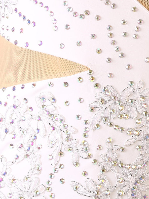 Robe de Danse Latine à Franges et Pompons avec Cristaux/Strass pour Femme Éˆ¥Æ¦® Performance Training Manches Longues