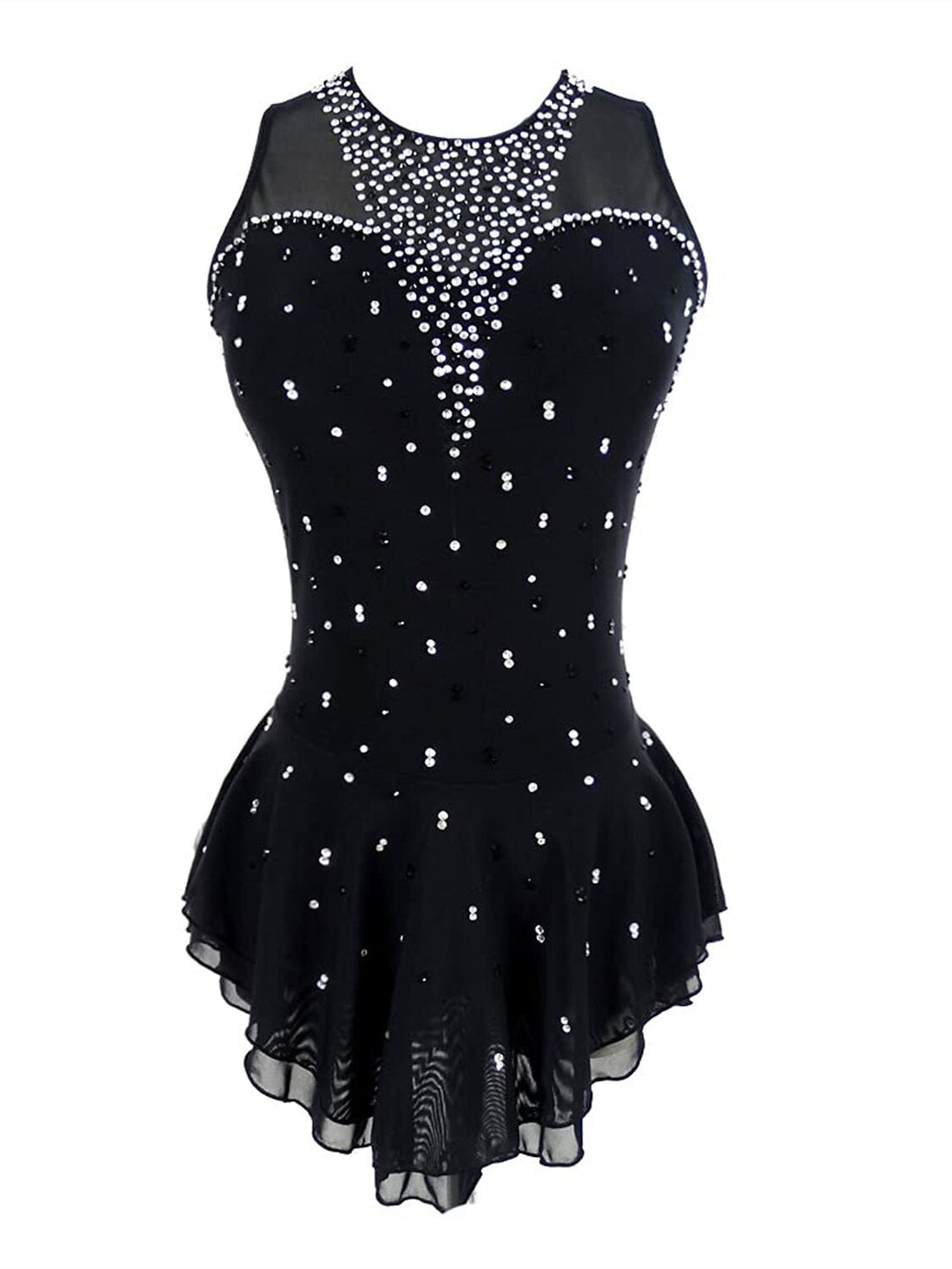 Robe de Patinage Artistique pour Femmes et Filles, Tenue de Danse Sur Glace, Robe de Patinage Sur Glace Sans Manches avec Cristaux/Strass