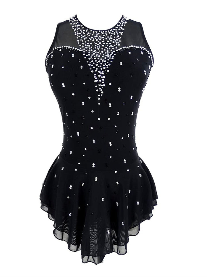 Robe de Patinage Artistique pour Femmes et Filles, Tenue de Danse Sur Glace, Robe de Patinage Sur Glace Sans Manches avec Cristaux/Strass