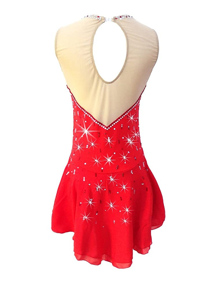 Robe de Patinage Artistique pour Femmes et Filles, Tenue de Danse Sur Glace, Robe de Patinage Sur Glace Sans Manches avec Cristaux/Strass