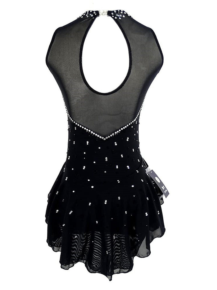 Robe de Patinage Artistique pour Femmes et Filles, Tenue de Danse Sur Glace, Robe de Patinage Sur Glace Sans Manches avec Cristaux/Strass