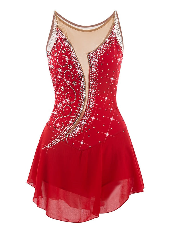 Robe de Patinage Artistique pour Femmes et Filles, Ourlet Asymétrique, Haute Élasticité, Vêtements de Danse, Robe de Patinage