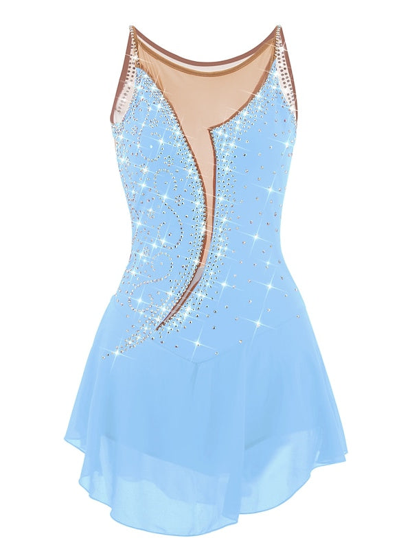 Robe de Patinage Artistique pour Femmes et Filles, Ourlet Asymétrique, Haute Élasticité, Vêtements de Danse, Robe de Patinage