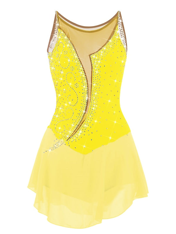 Robe de Patinage Artistique pour Femmes et Filles, Ourlet Asymétrique, Haute Élasticité, Vêtements de Danse, Robe de Patinage