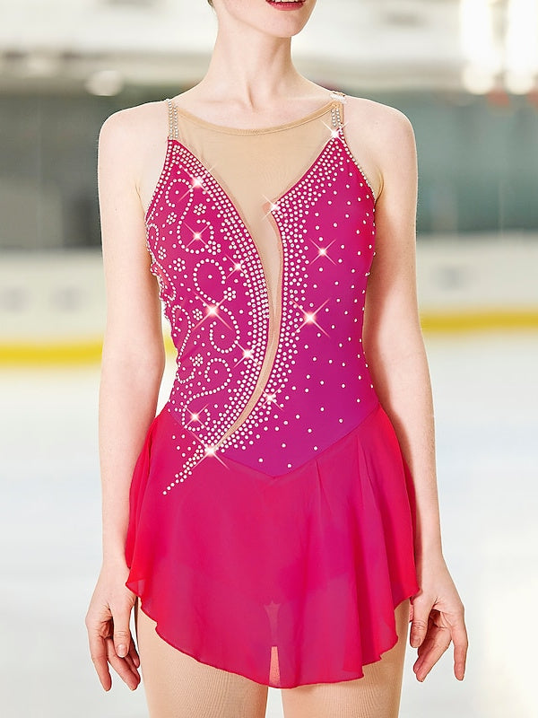 Robe de Patinage Artistique pour Femmes et Filles, Ourlet Asymétrique, Haute Élasticité, Vêtements de Danse, Robe de Patinage