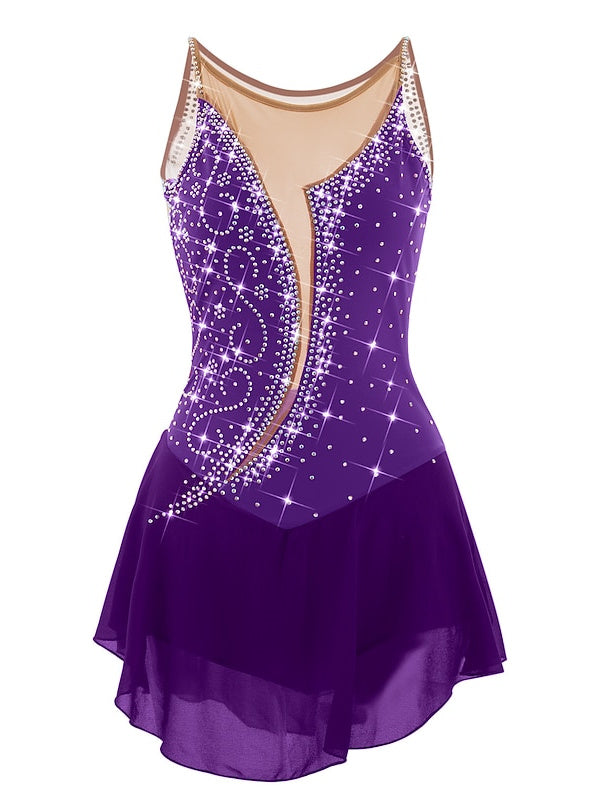 Robe de Patinage Artistique pour Femmes et Filles, Ourlet Asymétrique, Haute Élasticité, Vêtements de Danse, Robe de Patinage