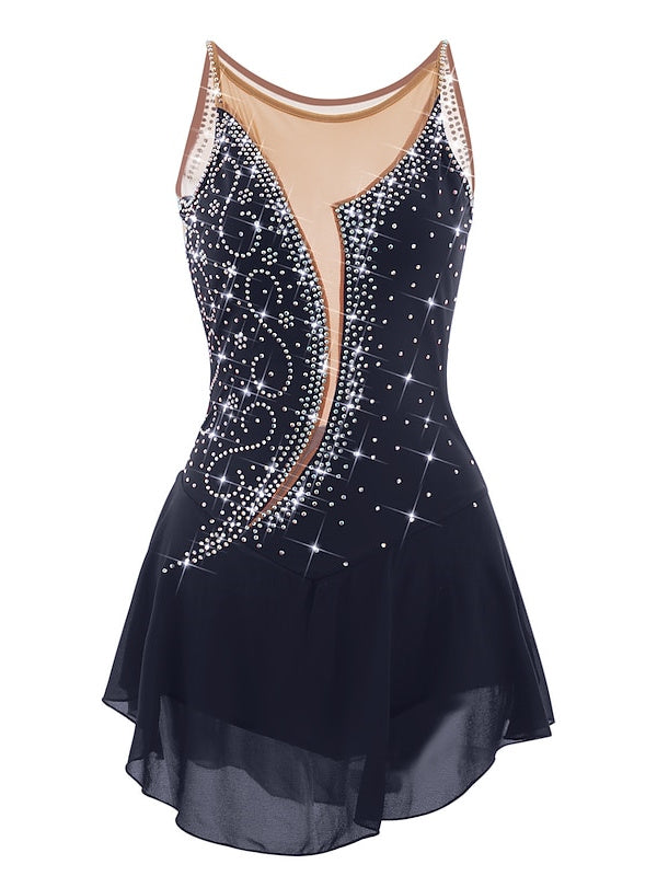 Robe de Patinage Artistique pour Femmes et Filles, Ourlet Asymétrique, Haute Élasticité, Vêtements de Danse, Robe de Patinage