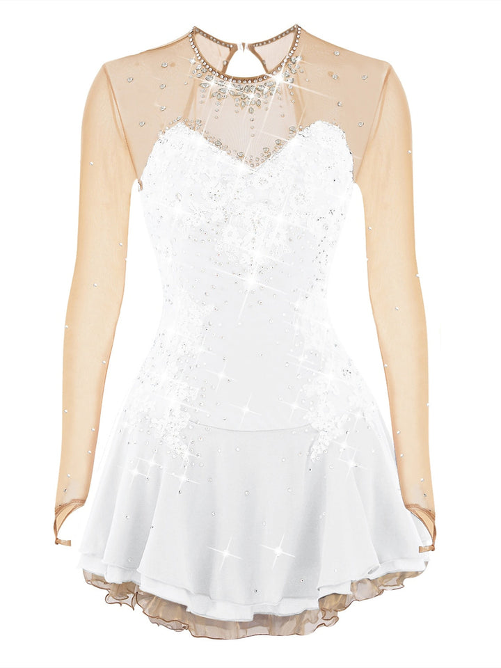 Robe de Patinage Artistique pour Femmes et Filles, en Maille de Glace, en Élasthanne, à Manches Longues, Vêtements de Danse Sur Glace