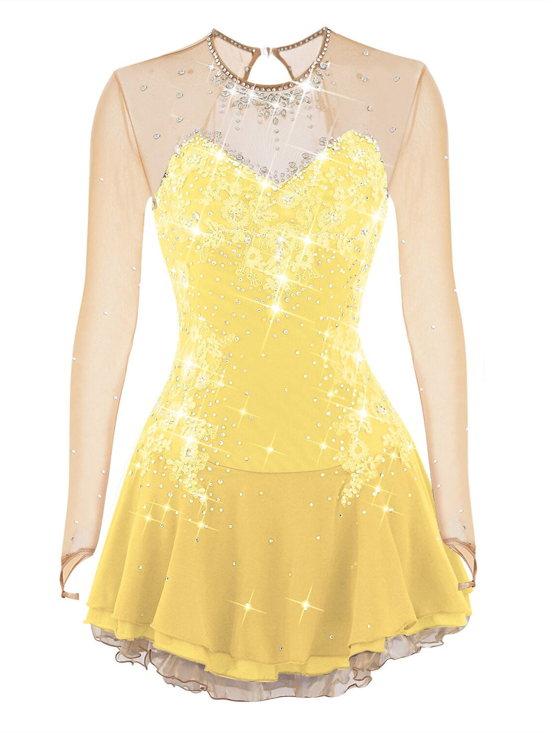 Robe de Patinage Artistique pour Femmes et Filles, en Maille de Glace, en Élasthanne, à Manches Longues, Vêtements de Danse Sur Glace