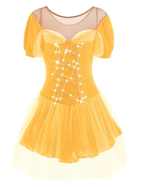 Robe de Patinage Artistique pour Femmes et Filles, Vêtements de Danse Sur Glace, Robe de Patinage Sur Glace en Élasthanne à Haute Élasticité