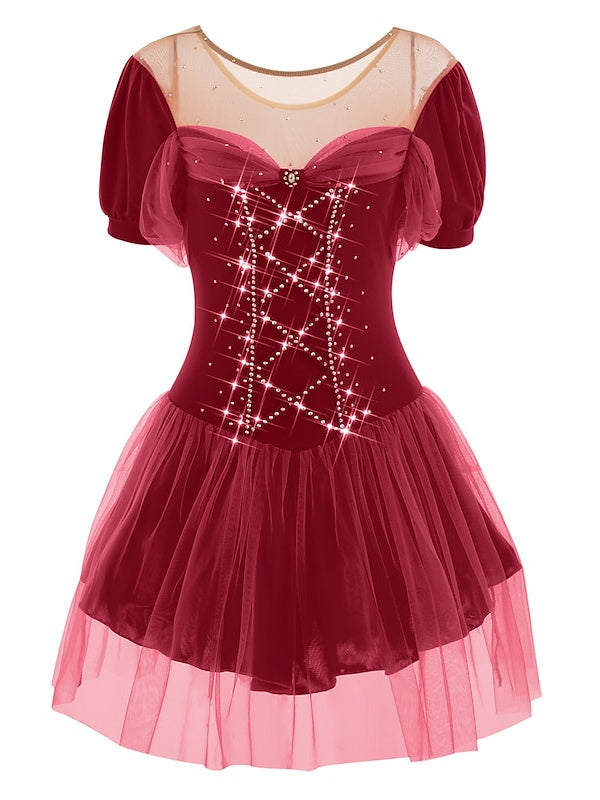 Robe de Patinage Artistique pour Femmes et Filles, Vêtements de Danse Sur Glace, Robe de Patinage Sur Glace en Élasthanne à Haute Élasticité