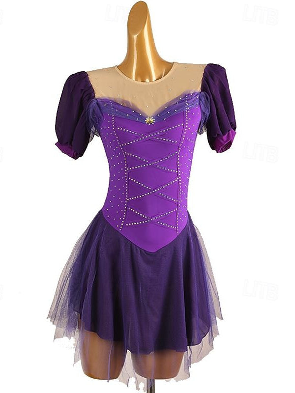 Robe de Patinage Artistique pour Femmes et Filles, Vêtements de Danse Sur Glace, Robe de Patinage Sur Glace en Élasthanne à Haute Élasticité