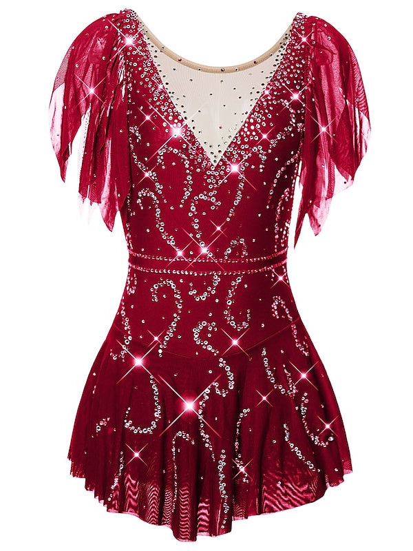 Robe de Patinage Artistique pour Femmes et Filles, Vêtements de Danse Sur Glace, Dos Ouvert, Couleur Unie, Robe de Patinage Classique