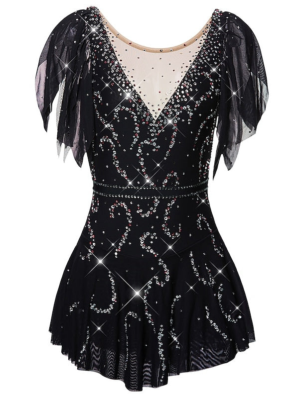 Robe de Patinage Artistique pour Femmes et Filles, Vêtements de Danse Sur Glace, Dos Ouvert, Couleur Unie, Robe de Patinage Classique