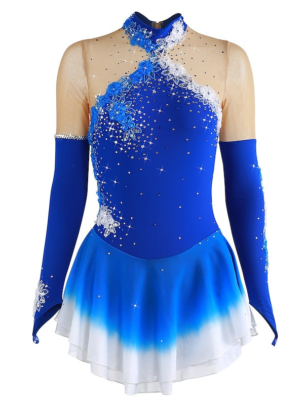 Robe de Patinage Artistique pour Femmes et Filles, en Maille de Glace, en Élasthanne, Haute Élasticité, Manches Longues, Robe de Patinage Sur Glace