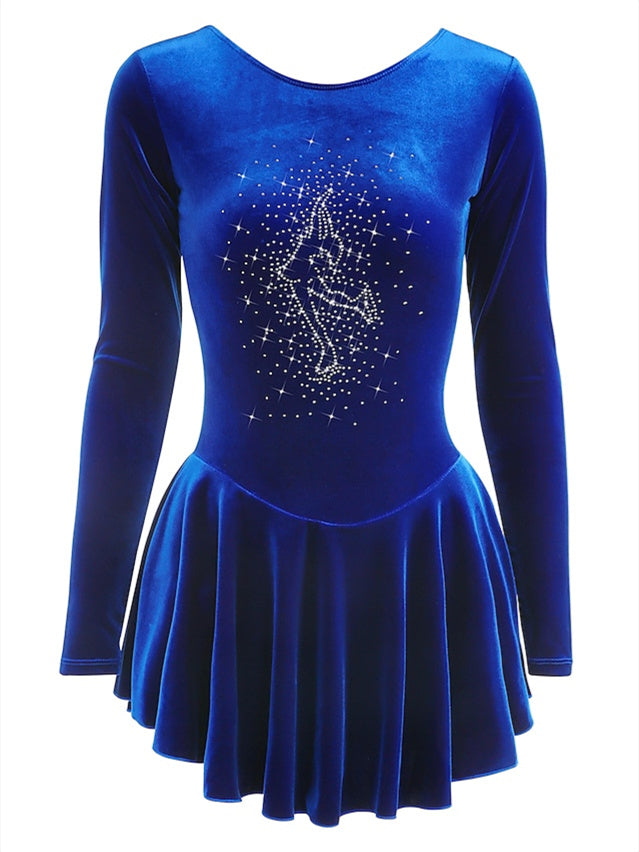 Robe de Patinage Artistique pour Femmes et Filles, Vêtements de Danse, Robe de Patinage Sur Glace à Manches Longues en Velours
