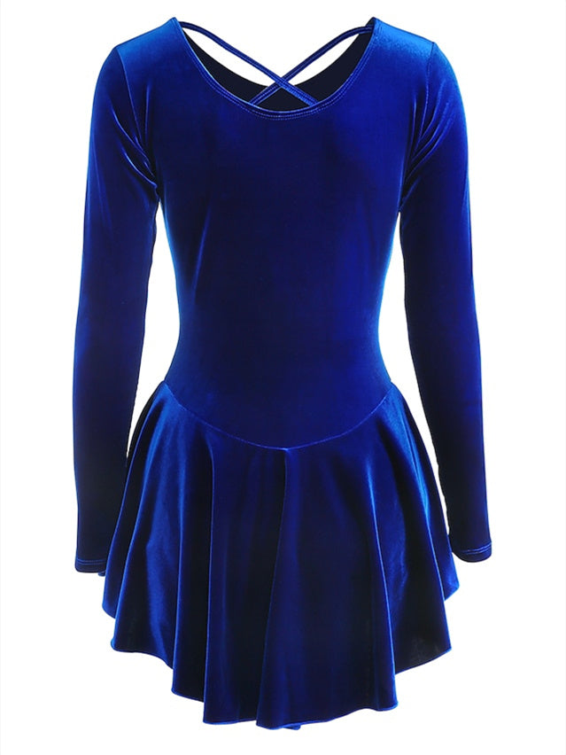 Robe de Patinage Artistique pour Femmes et Filles, Vêtements de Danse, Robe de Patinage Sur Glace à Manches Longues en Velours