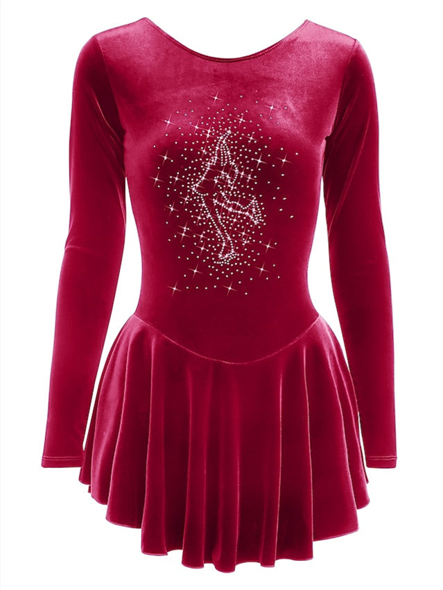 Robe de Patinage Artistique pour Femmes et Filles, Vêtements de Danse, Robe de Patinage Sur Glace à Manches Longues en Velours
