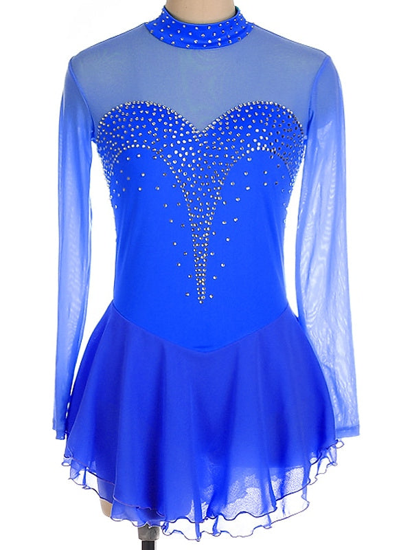 Robe de Patinage Artistique pour Femmes et Filles, Robe de Patinage Sur Glace à Manches Longues en Élasthanne et Strass