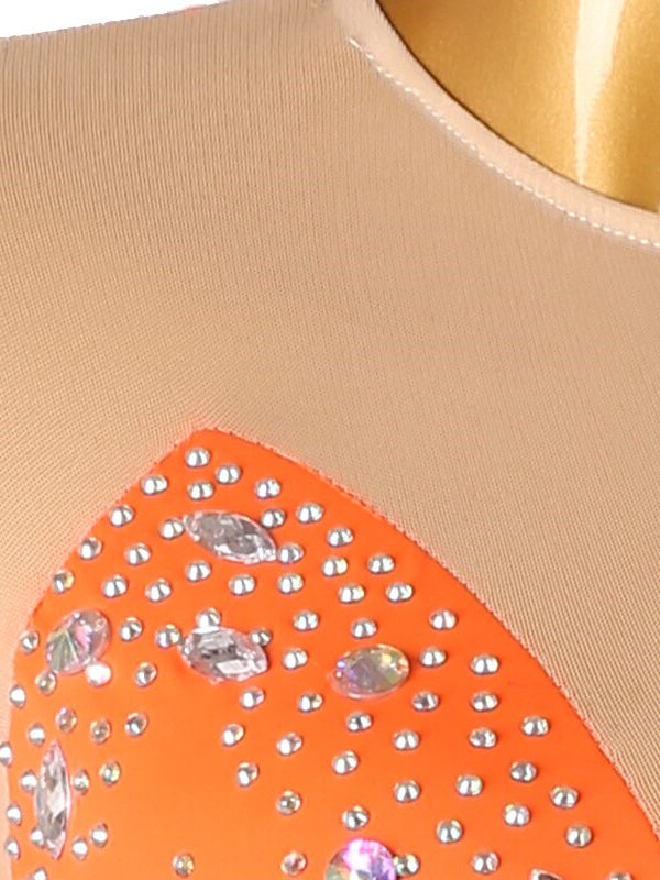 Robe de Patinage Artistique pour Femmes et Filles, Vêtements de Danse Sur Glace, Robe de Patinage Sur Glace Classique à Manches Longues avec Cristaux/Strass