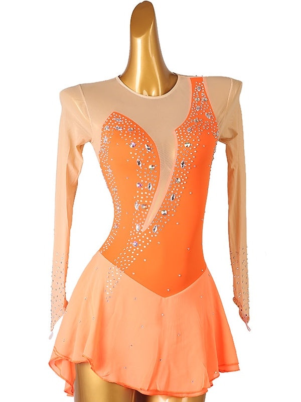 Robe de Patinage Artistique pour Femmes et Filles, Vêtements de Danse Sur Glace, Robe de Patinage Sur Glace Classique à Manches Longues avec Cristaux/Strass