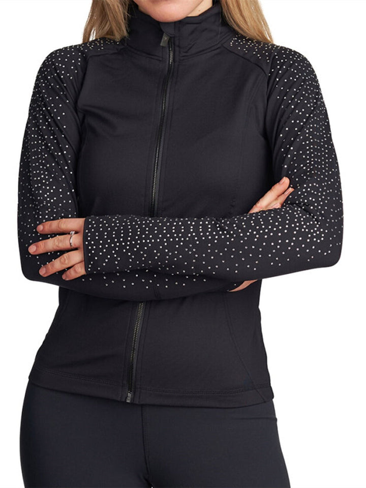 Veste de Patinage Artistique à Manches Longues pour Femmes et Filles avec Cristaux et Strass