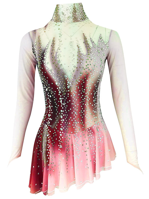 Robe de Patinage Artistique pour Femmes et Filles, Vêtements de Danse, Robe de Patinage Sur Glace en Élasthanne Micro-Élastique avec Cristaux/Strass