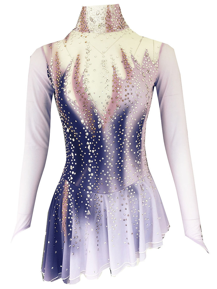 Robe de Patinage Artistique pour Femmes et Filles, Vêtements de Danse, Robe de Patinage Sur Glace en Élasthanne Micro-Élastique avec Cristaux/Strass