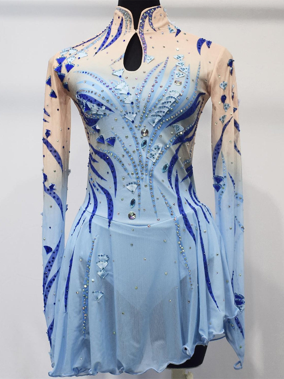 Robe de Patinage Artistique pour Femmes et Filles, en Maille de Glace, en Élasthanne, Haute Élasticité, Manches Longues, Robe de Patinage Sur Glace