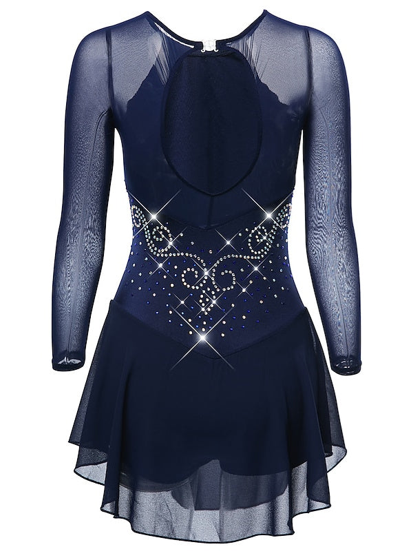 Robe de Patinage Artistique pour Femmes et Filles, Vêtements de Danse, Robe de Patinage Classique en Maille Chinlon et Élasthanne avec Cristaux
